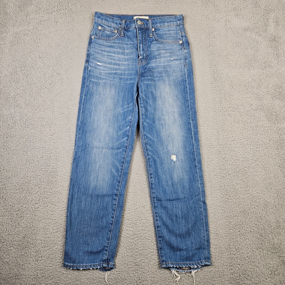 Madewell Classic Straight Jean High Rise Distressed Hem Med Wash Size 26